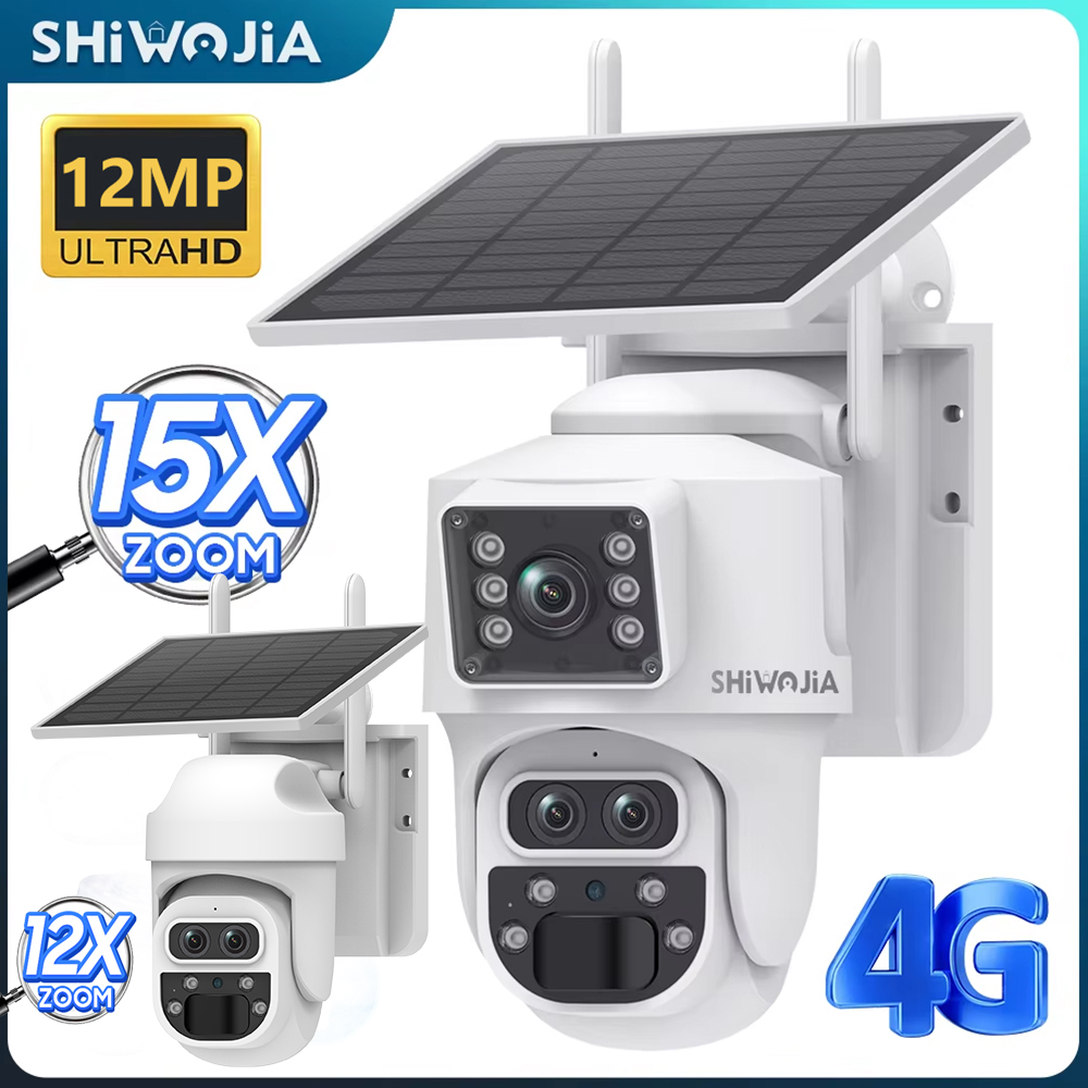 Home Security Outdoor Cameras - SHIWOJIA-cámara Solar con Zoom de 12MP,