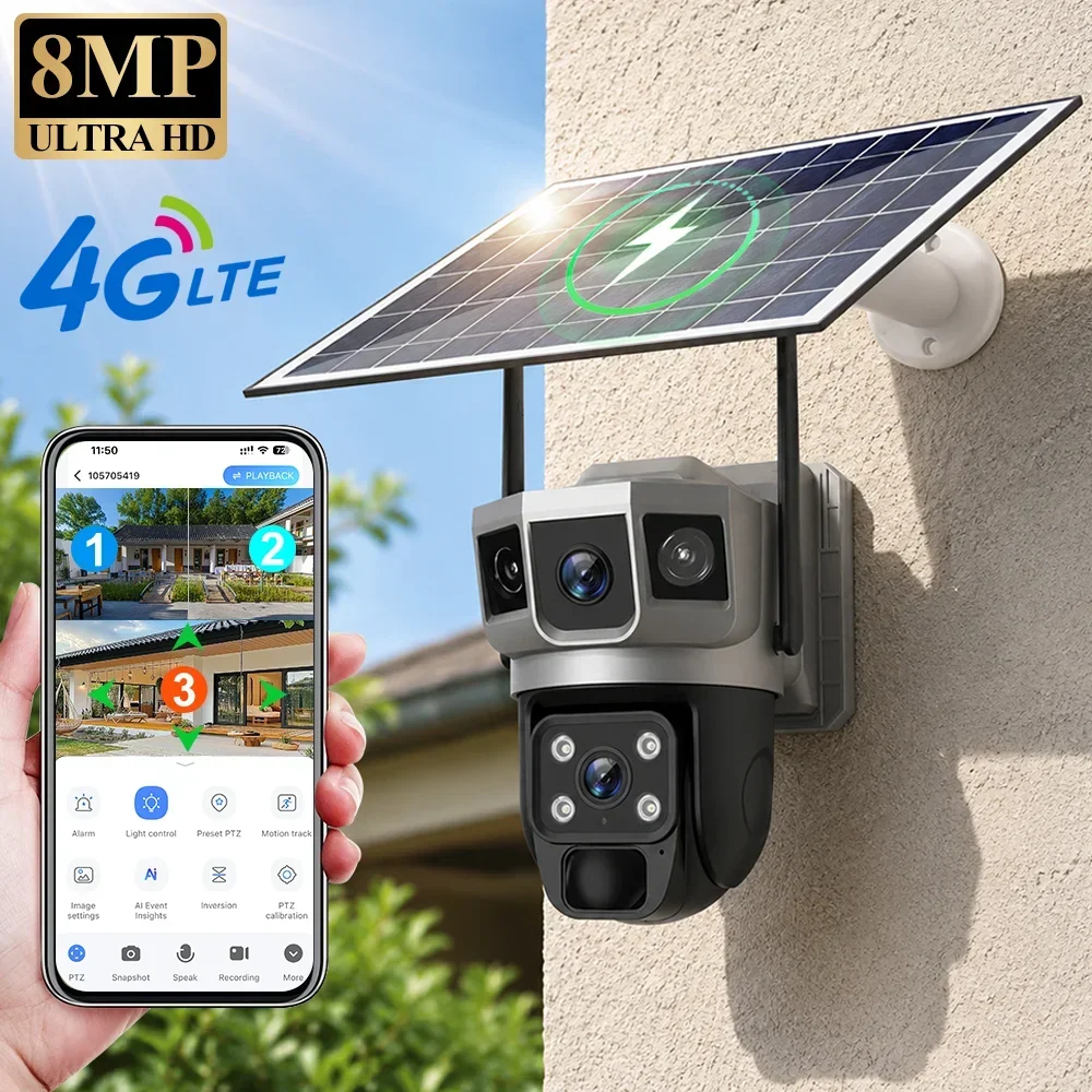 Home Security Battery - Cámara V380 4K con 3 Pantallas,