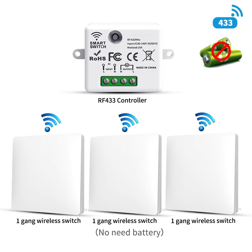 Home Security Battery - Interruptor de Luz Inalámbrico Autoalimentado RF433,